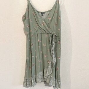 Lily Rose Women's Midi Dress XXL Green Ditsy Floral Faux Wrap Ruffle Hem